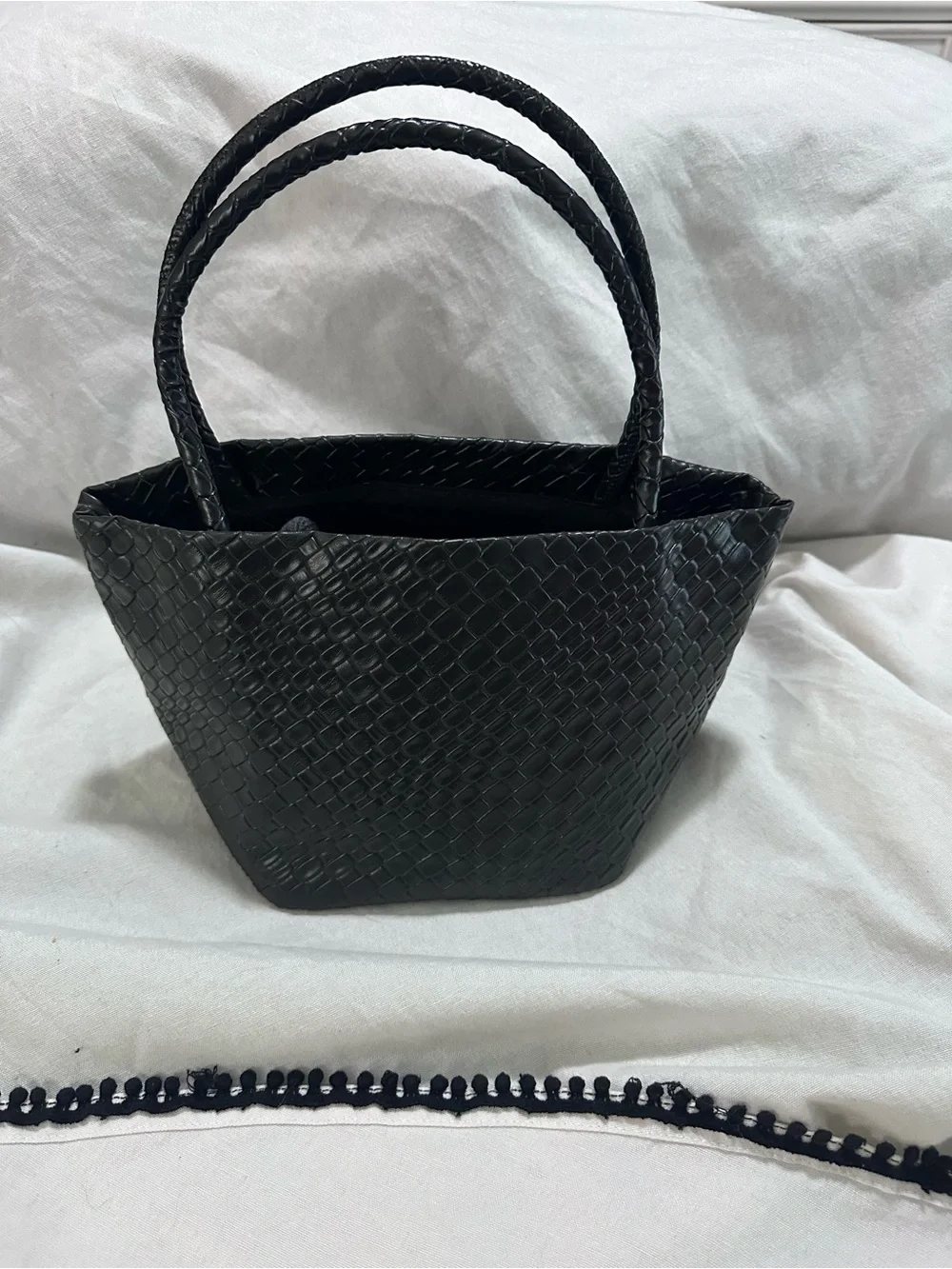 Black Woven Mini Tote Bag - Classic Women's Handbag NWOT